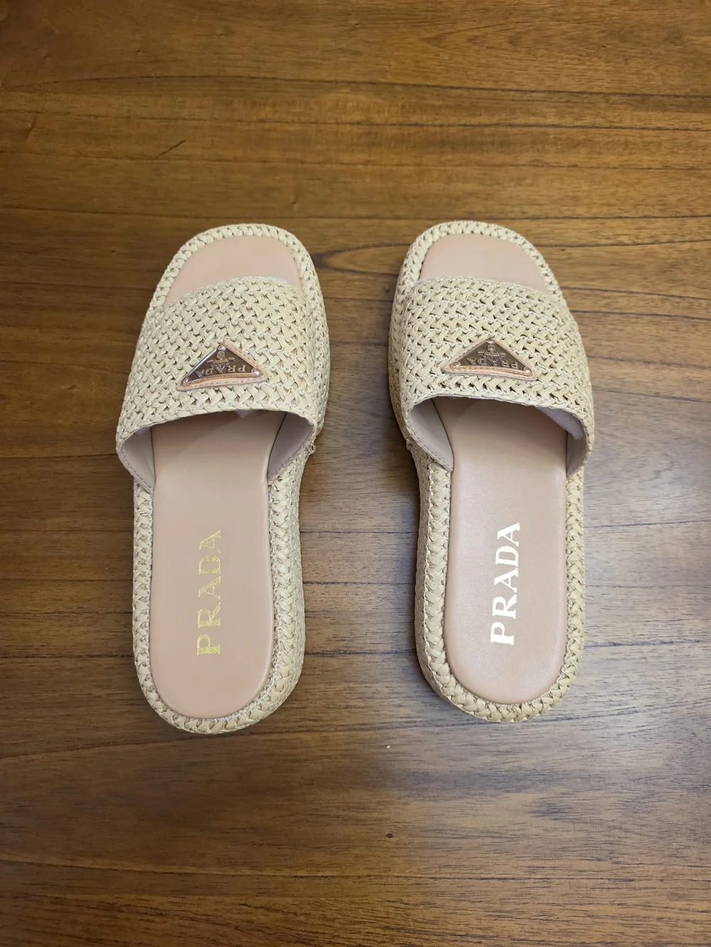 Prada Beige Woven Slide Sandals  (New) - Picture 4 of 10